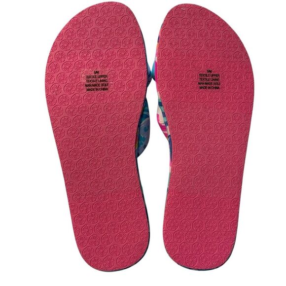 Lilly Pulitzer‎ S/M Pool Slipper Slides Aqua Pink Rainforest Retreat Resortwear - Picture 3 of 8